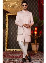 Art Silk Onion Pink Wedding Wear Thread Work Readymade Indo Western Sherwani